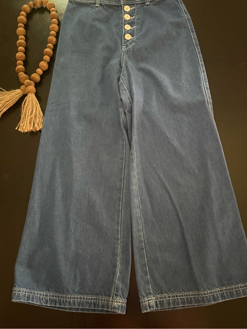 BDG URBAN OUTFITTERS High-Waist Wide Leg Blue Jeans Exposed Button Fly - Picture 6 of 7